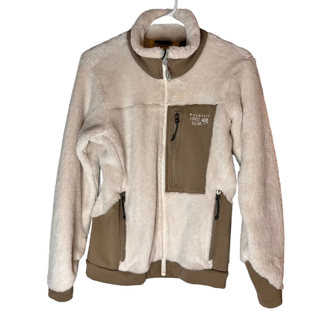 Mountain Hardwear cream and tan sherpa zip up coat S